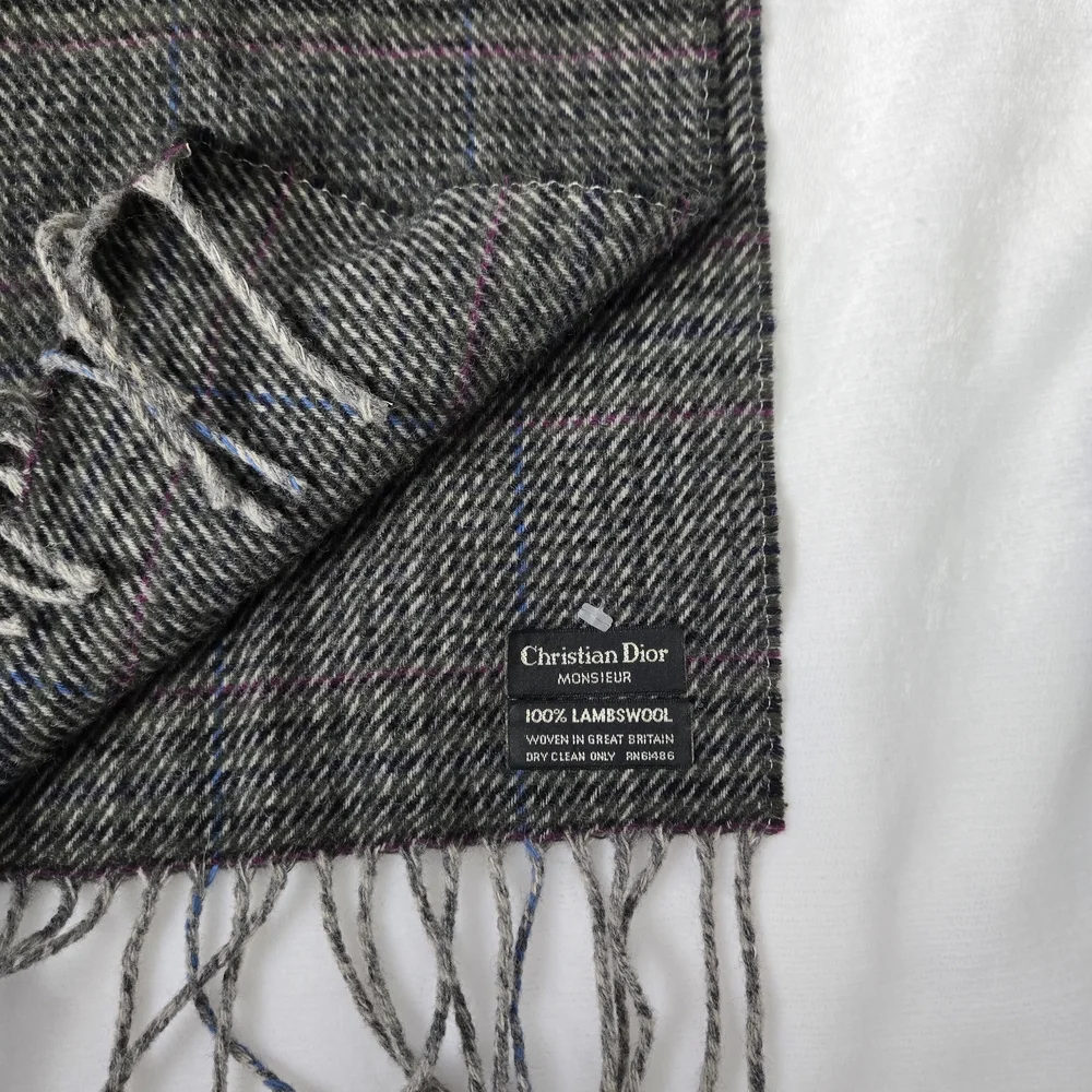 Vintage Christian Dior Monsieur Lambswool Scarf – Gray Plaid
